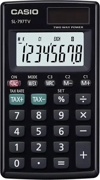 سعر ومواصفات آلة حاسبة عملية كاسيو SL-797TV-BK-W-DP، 8 أرقام، أسود (B0752LHBGH) على Amazon EG