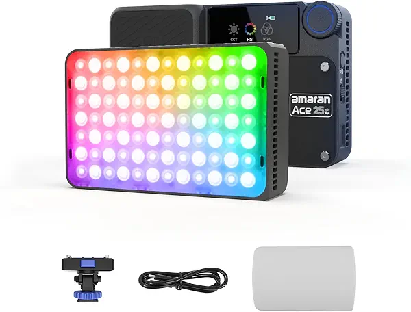 سعر ومواصفات اماران مصباح فيديو 25 سي من ايس باضاءة RGB محمولة 25 واط للتصوير الفوتوغرافي على الكاميرا CRI/TLCI 95+، CCT 2،300K-10,000K، ضوء مدونة فيديو قابل للتعتيم قابل لاعادة الشحن، تحكم عبر التطبيق، شحن بي دي (B0DDPY9LSZ) على Amazon EG