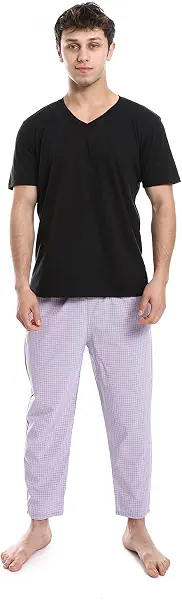 سعر ومواصفات اندورا Andora Mens Short Sleeve Checkered Pattern Pants Pajama Set (pack of 1) (B0CYX8JRPG) على Amazon EG