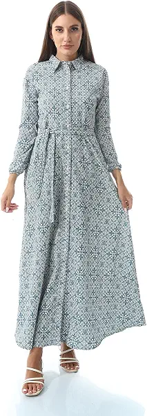 سعر ومواصفات اندورا فستان بنمط منقوش مع حزام للنساء من اندورا (B0D947VV1W) على Amazon EG