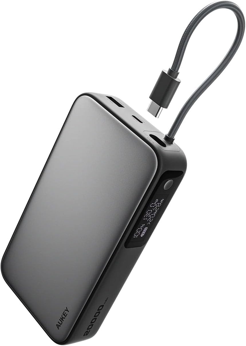 سعر ومواصفات اوكي باور بانك PB-Y48-WH 100 واط 20000 مللي امبير في الساعة للشحن السريع مع كابل USB-C مدمج، ابيض (B0H1D5N7TR) على Amazon EG