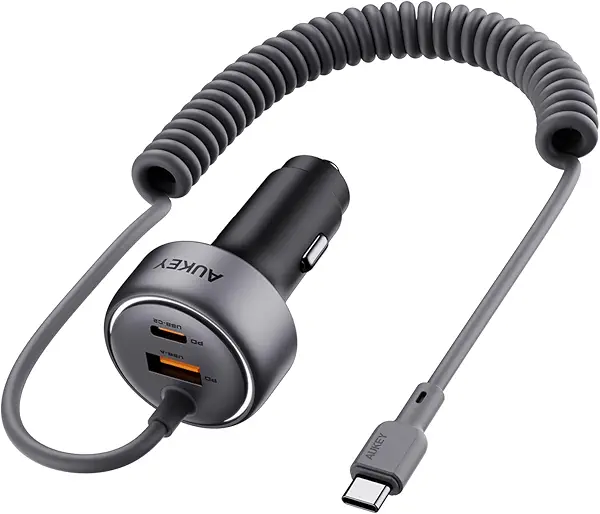سعر ومواصفات اوكي شاحن سيارة CC-P2 75 وات مع كابل USB-C مدمج، رمادي (B0H6M7C7Y8) على Amazon EG
