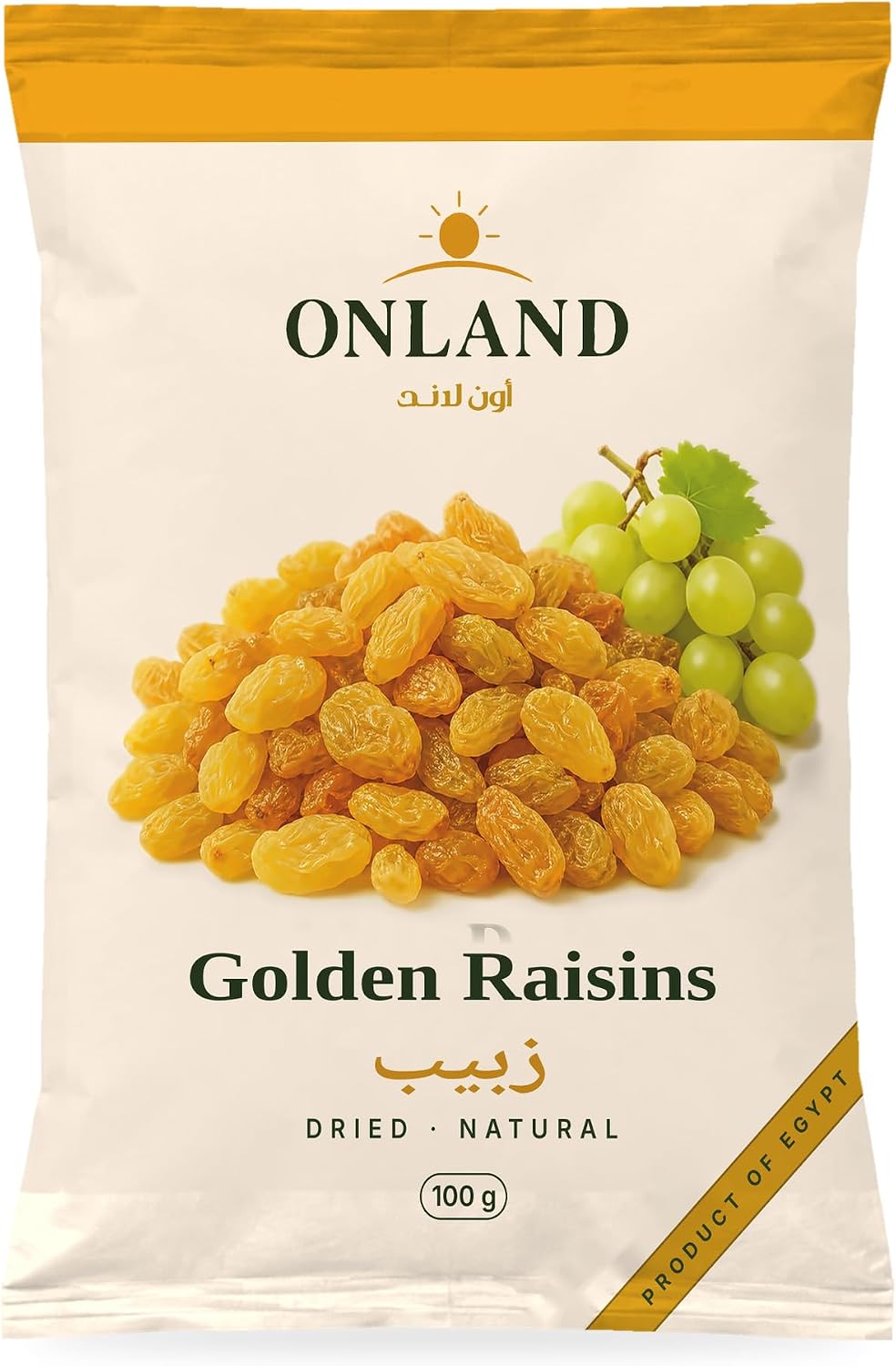 سعر ومواصفات Onland Golden Raisins 100 g, Seedless Egyptian Sultanas (B0HFDCNGM6) على Amazon EG