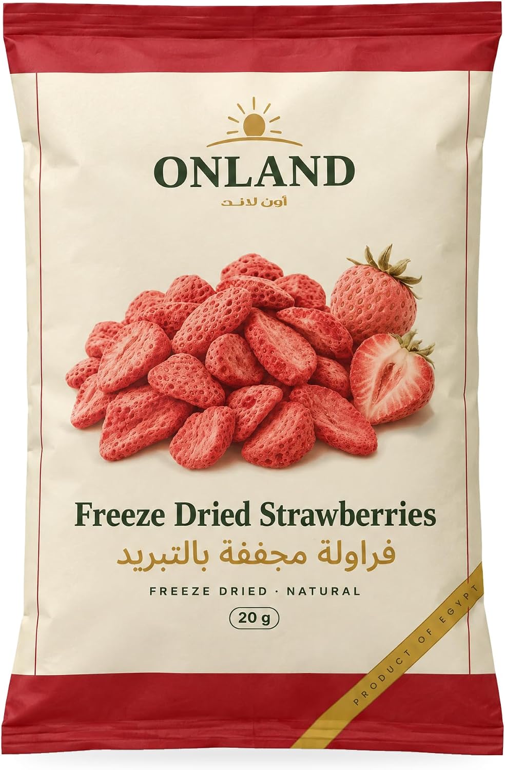 سعر ومواصفات Onland Freeze-Dried Strawberries 20 g, Crunchy Fruit Snack, No Added Sugar (B0HFD658GS) على Amazon EG