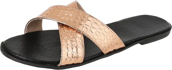 سعر ومواصفات ايه يو يو اكس في ايه SWAY Flat comfortable black embedded outsole with a simple metallic croco criss-cross strap upper puiter (B07X58NQLV) على Amazon EG