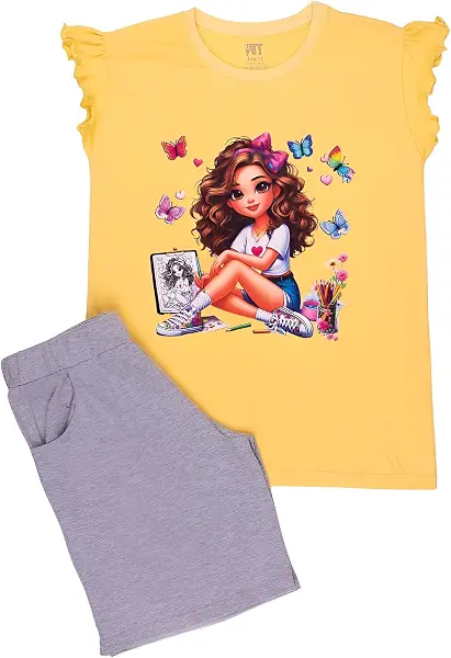 سعر ومواصفات بابيلون Papillion Girls Pajama Set Of 2 Pieces Sleeveless T-shirt&Short Printed Girl Pajama Set (pack of 2) (B0F4PMJL1W) على Amazon EG