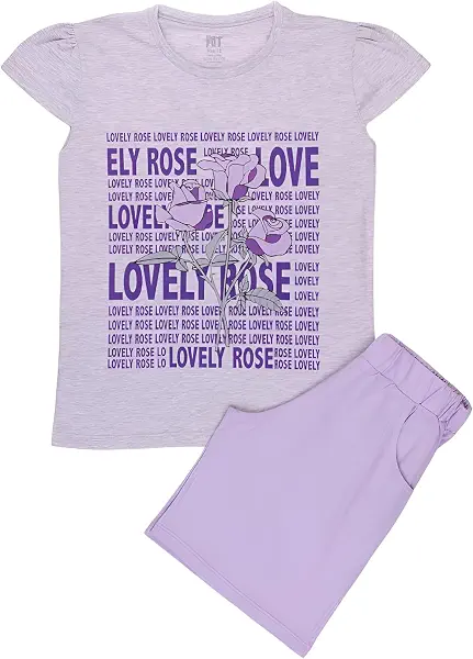 سعر ومواصفات بابيلون Papillion Girls Pajama Set Of 2 Pieces Half Sleeves T-shirt&Short Printed Lovely Rose Pajama Set (B0F4PQ6N86) على Amazon EG