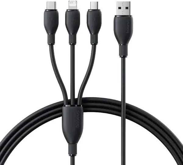 سعر ومواصفات باسيوس كابل شحن سريع فائق السرعة واحد لثلاثة من USB-A الى M+L+C 3.5 امبير 1.3 متر، اسود كوزميك (B0F9ZGN8VJ) على Amazon EG