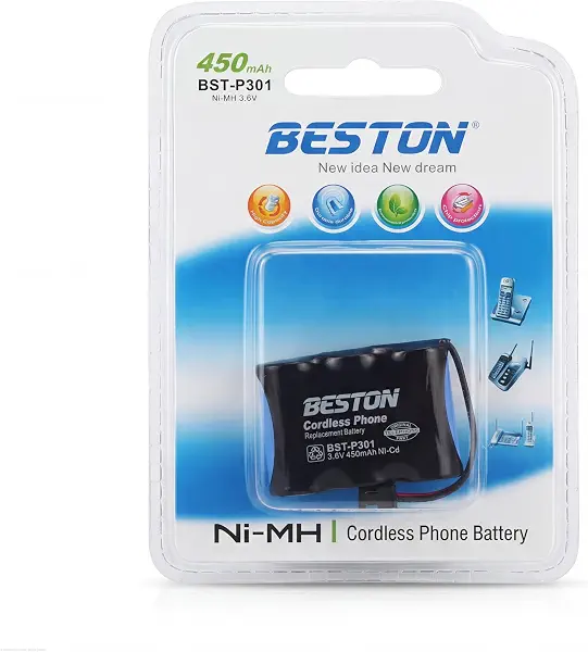 سعر ومواصفات بطارية تليفون لاسلكي Ni-Cd من Beston موديل BST-P301 بقدرة 3.6 فولت 450 مللي أمبير (B0F2JGZ4JF) على Amazon EG