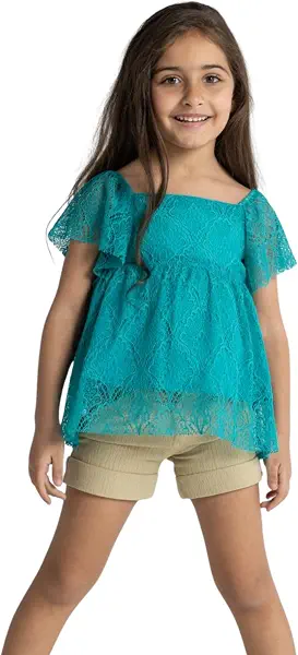 سعر ومواصفات بلوزة بكتف مكشكش للبنات من جودي ميني، لون أزرق (Turquoise) (B0F4GRD8F6) على Amazon EG