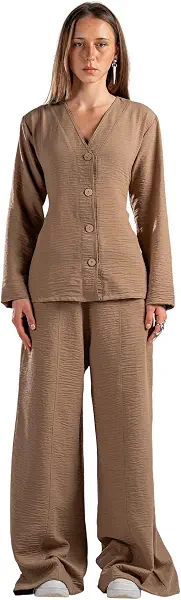 سعر ومواصفات ايه اس تي كيه ASTK Womens Textured Button-Front Modern (pack of 1) (B0GPQMXFKK) على Amazon EG