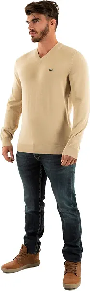 سعر ومواصفات بلوفر أحادي اللون من القطن برقبة على شكل V للرجال من لاكوست (B0D91WSJVV) على Amazon EG