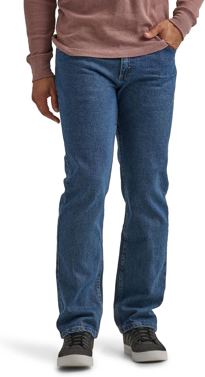 سعر ومواصفات بنطلون جينز رجالي من Wrangler Authentics بلون داكن من Stonewash Flex، عرض 38 x طول 29 (B07YH2TF52) على Amazon EG