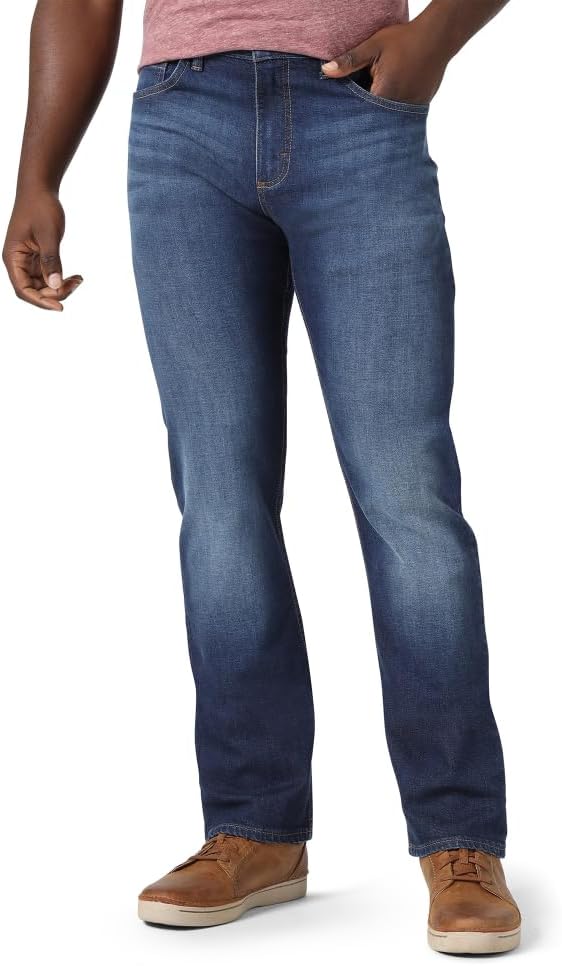 سعر ومواصفات بنطلون جينز مستقيم نحيف للرجال من Wrangler Authentics باللون الأزرق، مقاس 36W x 30L (B07RQW1CQL) على Amazon EG