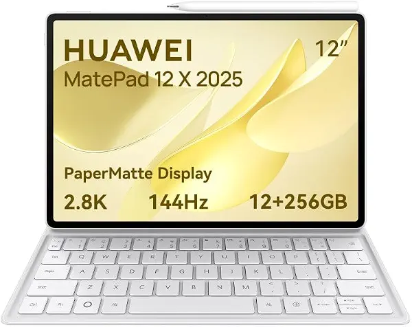 سعر ومواصفات تابلت هواوي ميت باد 12X 2025 بشاشة ورقية غير لامعة 12 بوصة دقة 2.8K، 144 هرتز، 12+256 جيجابايت، بطارية 10100 مللي أمبير في الساعة، شحن فائق بسرعة 66 وات، واي فاي 7، برنامج WPS أوفيس، 6 مكبرات صوت (B0FVF541XS) على Amazon EG