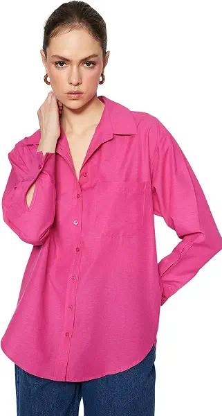 سعر ومواصفات ترينديول Trendyol Women Single Pocket Boyfriend/Wide Fit Cotton Woven Shirt TWOAW20GO0115 Shirt (pack of 1) (B0C28991K6) على Amazon EG