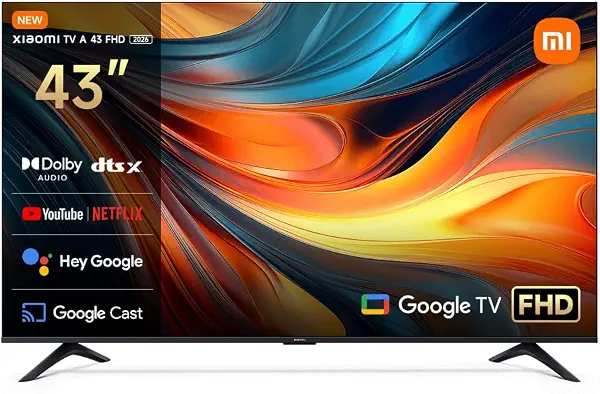 سعر ومواصفات تلفاز A ذكي شاشة ليد 43 بوصة إصدار 2026، دقة FHD 1080 بكسل وتقنية HDR، بنظام جوجل تي في، خدمة كروم كاست مدمجة، تقنيات دولبي اوديو ودي تي اس: اكس (صوت محيطي رقمي)، هيكل بلمسة نهائية معدنية من شاومي (B0GYZ47JW4) على Amazon EG