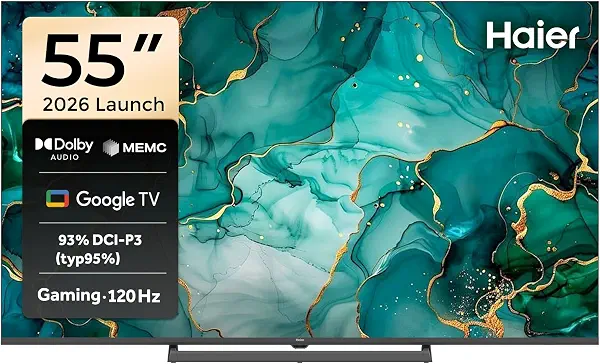 سعر ومواصفات تلفزيون ذكي 55 بوصة 4K UHD QLED بريسيفر داخلي من هاير، تقنية DLG تردد 120 هرتز، تقنيات HDR10 وHDR10+، منافذ HDMI 2.1، كروم كاست مدمجة، ذاكرة 2 جيجا ومساحة تخزين 32 جيجا، بلوتوث 5.1، واي فاي، 55H6GUX (B0H8DLDRZM) على Amazon EG