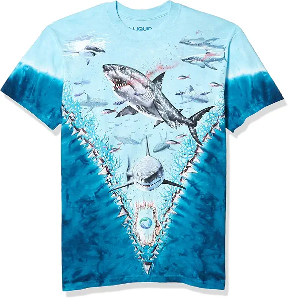 سعر ومواصفات تي شيرت رجالي أزرق سائل، مطبوع عليه Great White Sharks, تاي داي, XL (B017C0DPJS) على Amazon EG