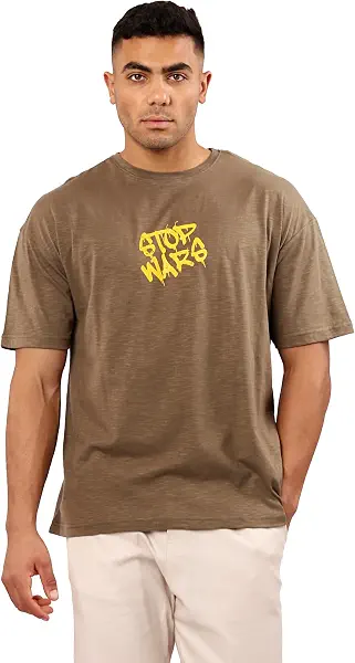 سعر ومواصفات تي شيرت رجالي مطبوع عليه "Stop Wars" بقصة مريحة ولون كاكي داكن مرقش عصري من ريفين (B0D2LHP3VN) على Amazon EG