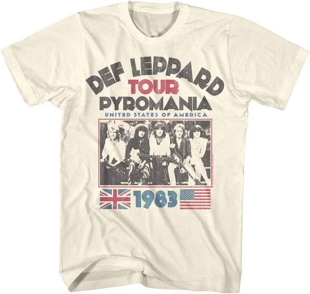 سعر ومواصفات تي شيرت للبالغين مطبوع عليه Def Leppard 1977 English Rock Band 1983 USA Pyromania Tour Natural (B07G8PJTXF) على Amazon EG
