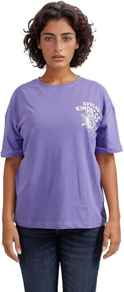 سعر ومواصفات تيشرت بقصة كبيرة الحجم مطبوع بعبارة Spead Kindness للنساء من ريفين - ارجواني (B0DWMTXP93) على Amazon EG