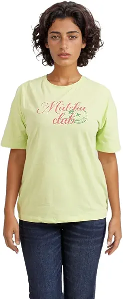 سعر ومواصفات تيشرت عصري مطبوع بتصميم شعار «Matcha Club» للنساء من ريفين - أخضر فاتح (B0DWMT4FRJ) على Amazon EG
