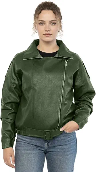 سعر ومواصفات جاكيت جلد كلاسيكي للنساء بحزام من ايه اس تي كيه (B0GJQDF76W) على Amazon EG