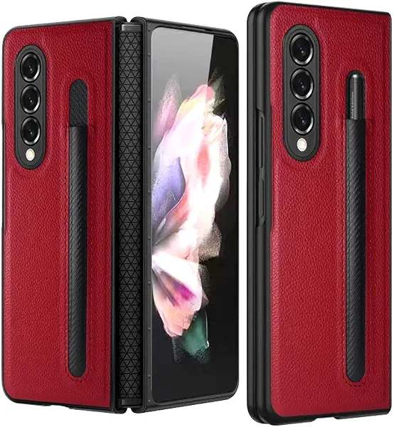 سعر ومواصفات جراب حماية فاخر من الجلد من Next Store متوافق مع Samsung Galaxy Z Fold 3 ، غطاء نحيف مع حامل مدمج لقلم اس بين، كفر كامل مقاوم للصدمات والخدوش. (احمر) (B0FTG8X3BS) على Amazon EG
