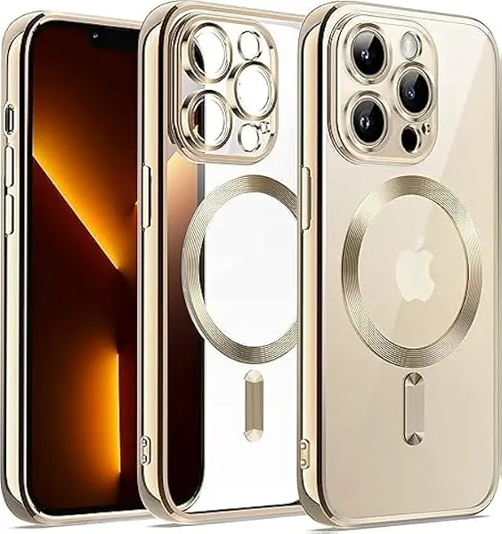سعر ومواصفات جراب حمايه من Next store متوافق مع موبايل iPhone 15 Pro Max ، يدعم الشحن المغناطيسي، مع واقي عدسة الكاميرا حماية كاملة من البولي يوريثين المقاوم للصدمات. (ذهبي) (B0DV9YML4C) على Amazon EG