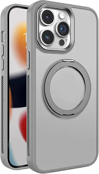 سعر ومواصفات جراب حماية من Next Store متوافق مع iPhone 15 Pro Max – كفر شفاف مع حامل حلقي معدني 360 درجة ومسند مدمج – غطاء مضاد للصدمات مع حماية للكاميرا والحواف (رمادي) (B0F5HNNWGX) على Amazon EG
