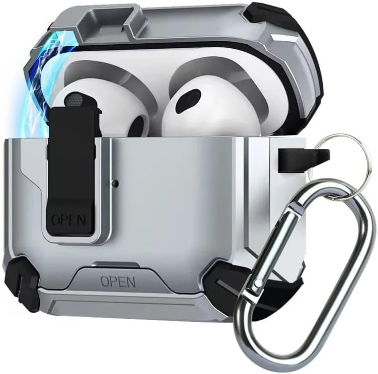 سعر ومواصفات جراب حماية من Next Store متوافق مع ـ AirPods Pro 2 الجيل الثاني من السيليكون المقاوم للصدمات والماء، جراب حماية قوي بتصميم عسكري مع قفل ومشبك معدني (رمادي في اسود) (B0FBK6DJJJ) على Amazon EG