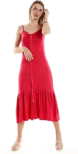 سعر ومواصفات جميلة JAMILA Women Spaghetti Sleeves Knitted Pattern Casual Dress With Decorative Buttons DRESS (pack of 1) (B0BV3667WQ) على Amazon EG