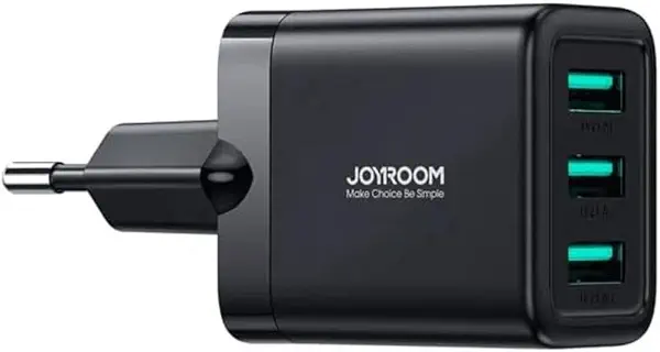 سعر ومواصفات شاحن حائط USB ثلاثي المنافذ JR-TCN02EU بقدرة 17 وات ومخرج 3.4 امبير يدعم الشحن السريع للموبايلات والأجهزة مع قابس أوروبي من جوي روم، أسود (B078Z3FN4X) على Amazon EG