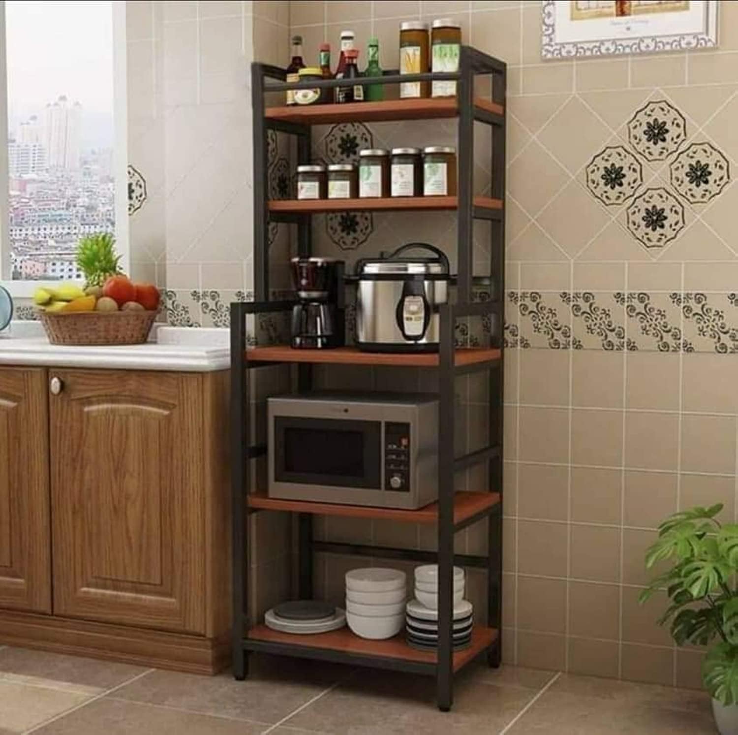 سعر ومواصفات حامل مطبخ عملي للميكروويف من ادم مول، حديد، خشب، اسود (B0B4HLHT1Q) على Amazon EG