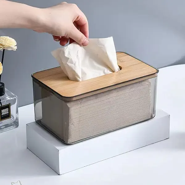 سعر ومواصفات حامل مناديل بتصميم تجريدي شفاف ومستطيل مع غطاء من خشب الخيزران لحفظ مناديل الوجه في الحمام وغرفة المعيشة وغرفة النوم من ييفش (مقاس M) (B0BQG859BQ) على Amazon EG
