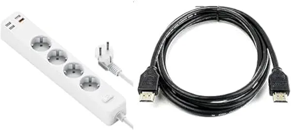 سعر ومواصفات حزمة تلفزيون اسنشيال (شريط طاقة ذكي من دبليو اي دبليو يو PD20W U01EU مع 4 منافذ طاقة و3 منافذ USB، قابس أوروبي - لون أبيض + كابل HDMI إلى HDMI (لون أسود، بطول 1 متر)) (B0CPVQ3323) على Amazon EG