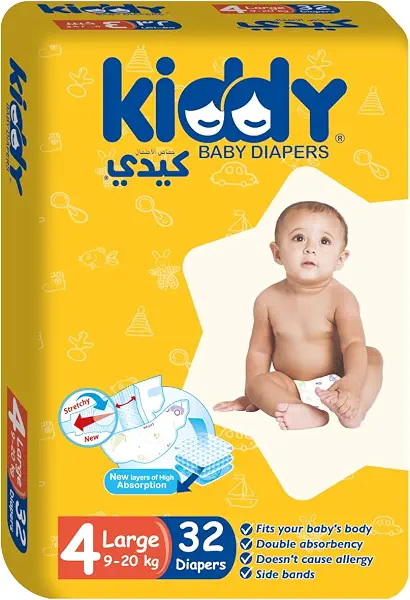 سعر ومواصفات حفاضات اطفال قابلة للتمدد مقاس L 4 32 حفاضة ، من كيدي سانيتا (B0CQYW31L7) على Amazon EG