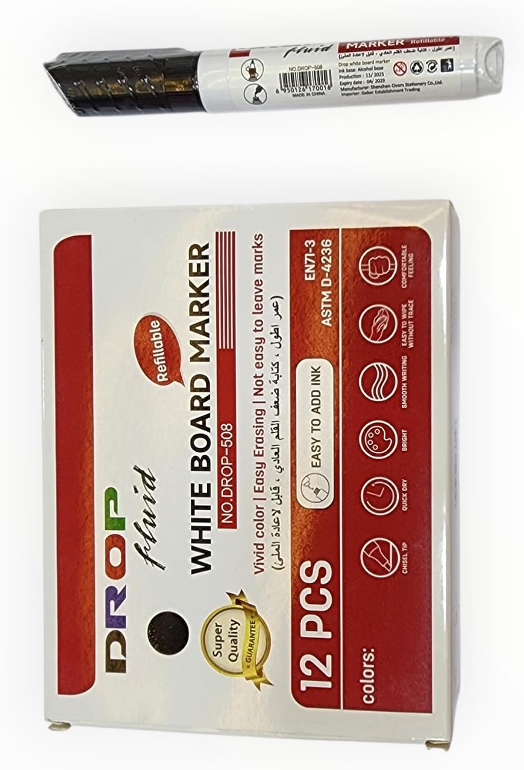 سعر ومواصفات دروب قلم ماركر للسبورة البيضاء 508، اسود (B0H83XD6BR) على Amazon EG