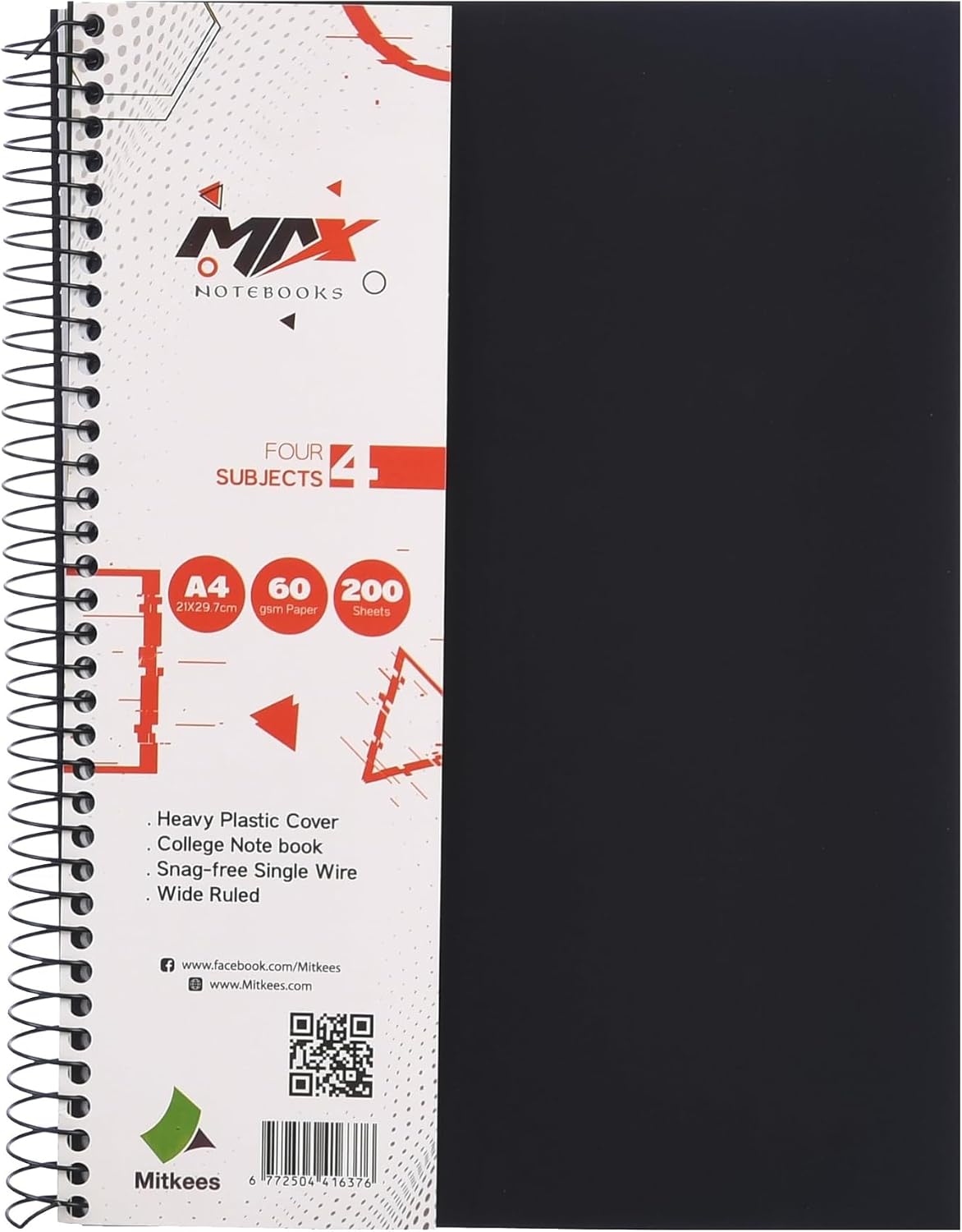 سعر ومواصفات دفتر ملاحظات بسلك حلزوني MAX200 مقاس A4 60 غرام لكل متر مربع 200 ورقة من ميتكيس، اسود (B0H82X62PT) على Amazon EG