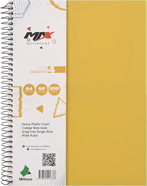 سعر ومواصفات دفتر ملاحظات بسلك حلزوني MAX200 مقاس A4 60 غرام لكل متر مربع 200 ورقة من ميتكيس، اصفر (B0H83BV4HW) على Amazon EG