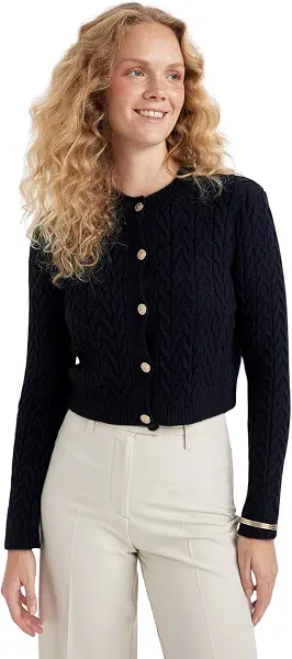 سعر ومواصفات ديفاكتو DeFacto womens Regular Fit Crew Neck Long Sleeve Tricot C9044AX Cardigan Sweater (pack of 1) (B0DK5WDHDJ) على Amazon EG