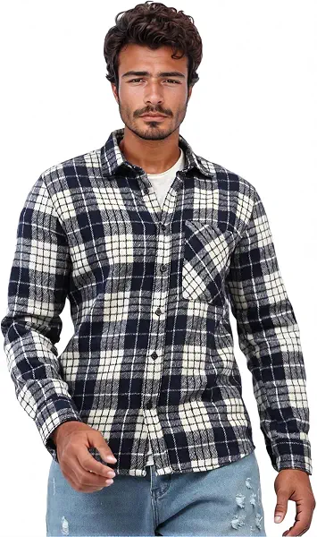 سعر ومواصفات رافين Ravin Mens Cotton Checkered Side Left Pocket Shirt - Black & White Modern (B0DQQ4M631) على Amazon EG