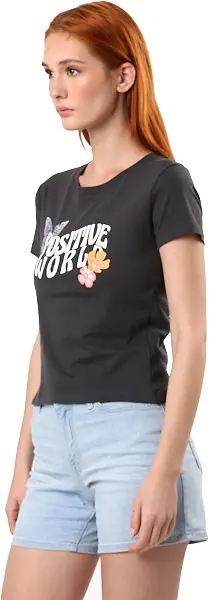سعر ومواصفات رافين تيشرت صيفي مطبوع عليه "Positive World" بلون رمادي غامق من ريفين (B0D2LGYJCQ) على Amazon EG