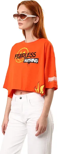 سعر ومواصفات رافين تيشرت فضفاض مطبوع عليه "Fearless Nothing" - برتقالي فاقع، من ريفين (B0D2LJ9B4B) على Amazon EG