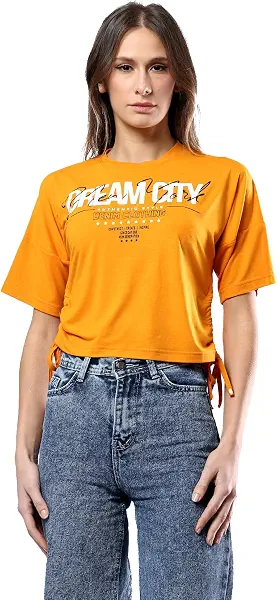 سعر ومواصفات رافين تيشرت مريح بأكمام قصيرة مطبوع عليه كلمة "Dream City" بلون برتقالي من ريفين (B0CXT4Q1CN) على Amazon EG