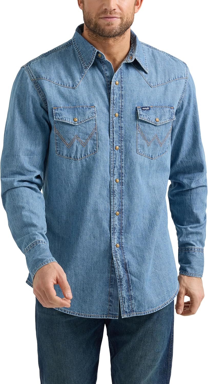 سعر ومواصفات رانجلر mens Men's Denim Collection Snap Shirt Men's Denim Collection Snap Shirt (pack of 1) (B0DLLH5B4P) على Amazon EG