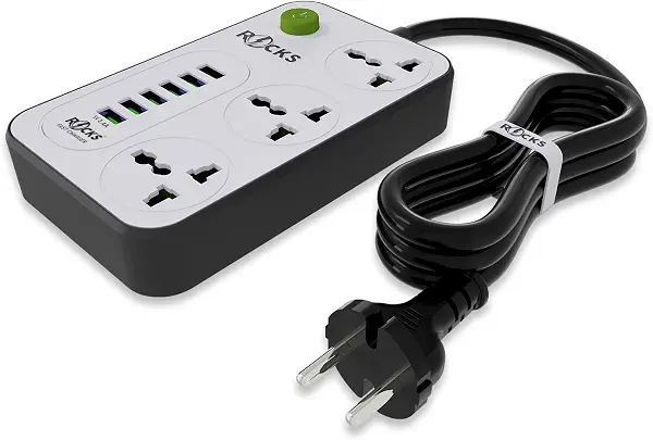 سعر ومواصفات روكس شريط طاقة R-341، 3 مقابس UK مع 6 منافذ شحن USB، وصلة تمديد 2 متر، قاعدة شحن عالية السعة - ابيض (B0FSL7NQFK) على Amazon EG