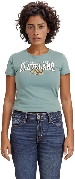 سعر ومواصفات ريفين تي شيرت نسائي مطبوع عليه عبارة Cleveland Text Gaphic - زيتوني جين مودرن (B0DWMTRTHJ) على Amazon EG