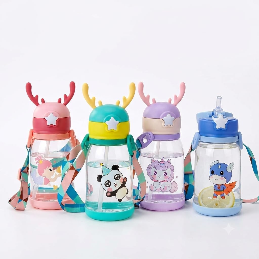 سعر ومواصفات زجاجة مياه Rack Kids Deer Horn مع قشة سيليكون وحزام كتف - زجاجة شرب شفافة كرتونية للمدرسة والسفر - متعددة الألوان (B0HC6KX6FB) على Amazon EG
